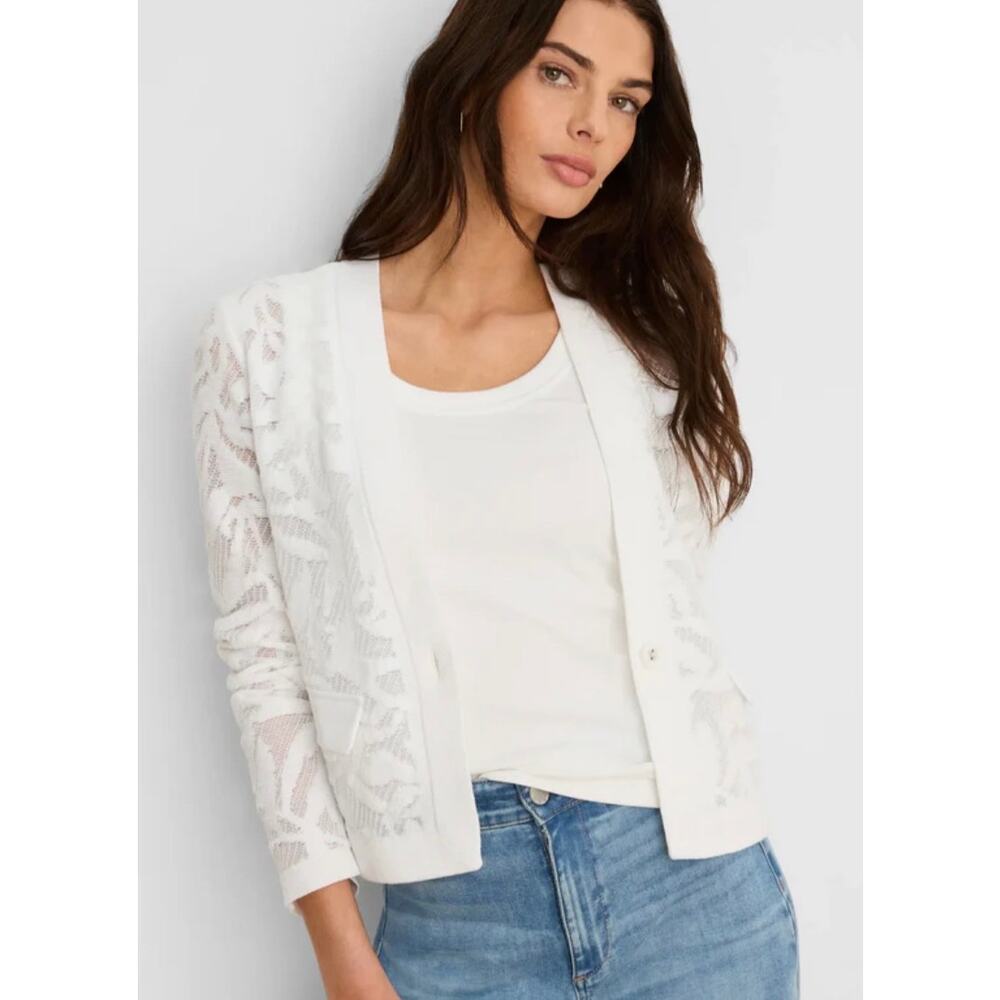 NIC+ZOE Garden Lace Long Sleeve Cardigan Jacket White Women's XXL